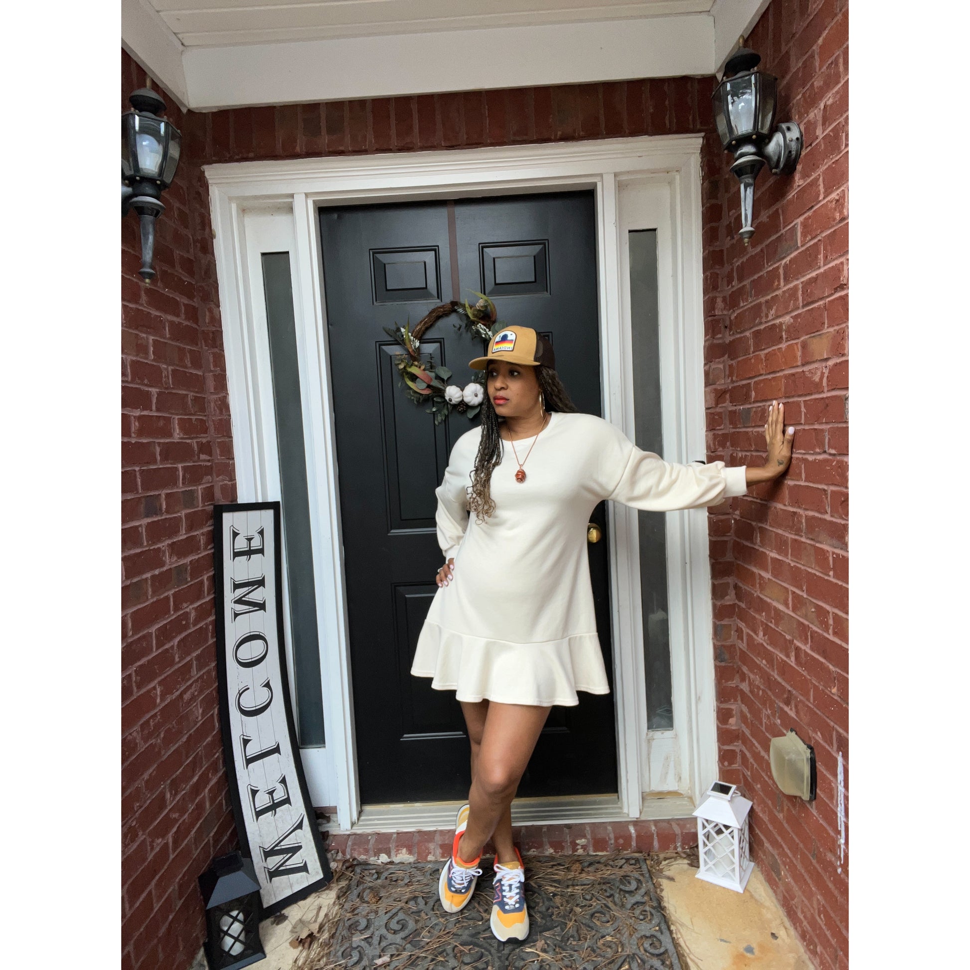 Long Sleeve Skate Style Dress in Cream