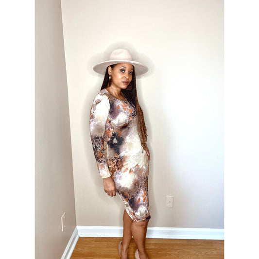 Brown and Cream marbled body con dress