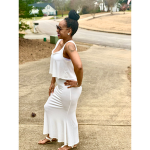 Textured Crop and Skirt Set in White