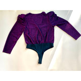 Surplice Long Puff Sleeve Lurex Bodysuit in purple