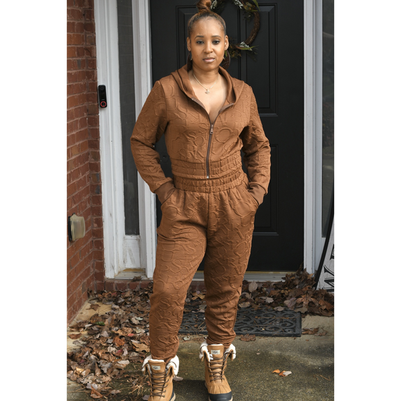 Lettered Two Piece Jogger Set In Brown