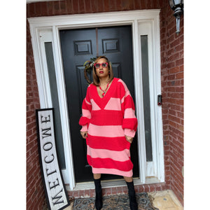 One Size Fits up to 1X Sweater Dress in Red and Pink